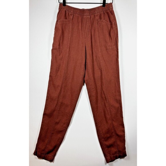 Old Navy Pants Women Small Tall Brown Linen Blend Crop Root Beer Pull On Relaxed - Picture 1 of 12